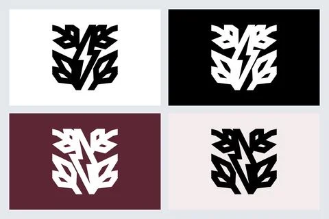 Abstract Lightning Leaf Logo Vector Set Stock Illustration