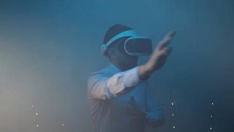 Abstract lights and colors, virtual reality headset testing, engineering project Stock Footage 125531556