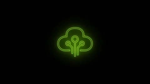 Abstract lime green neon cloud computing technology icon on black background. Video stock 343760414