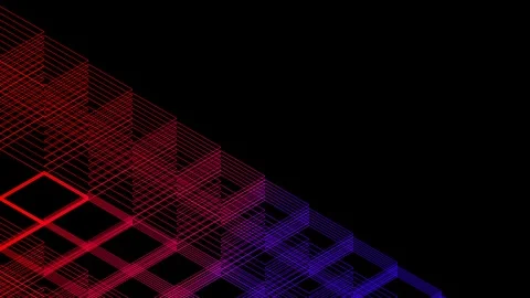 Abstract line 3D virtual isometric square lighting moving, Blockchain Video stock 107602337