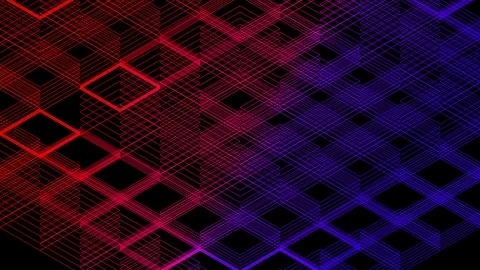 Abstract line 3D virtual isometric square lighting moving, Blockchain Video stock 107640398