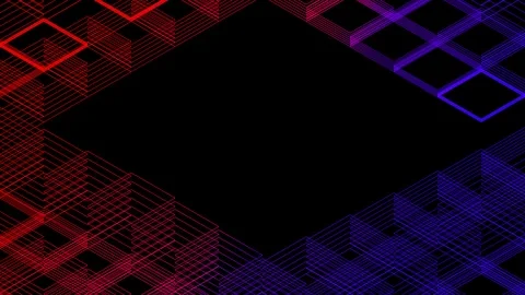 Abstract line 3D virtual isometric square lighting moving, Blockchain Video stock 107643924