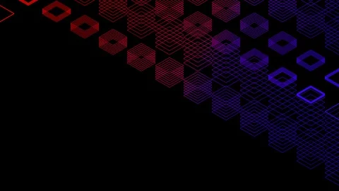 Abstract line 3D virtual isometric square lighting moving, Blockchain Video stock 107652533