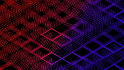 Abstract line 3D virtual isometric square lighting moving, Blockchain Video stock 107773183