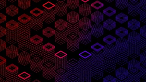 Abstract line 3D virtual isometric square lighting moving, Blockchain Video stock 107821166