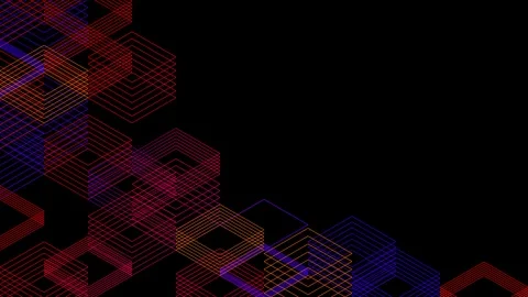 Abstract line 3D virtual isometric square lighting moving, Blockchain Stock Footage 107855173