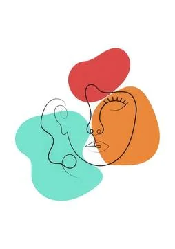 Abstract line art of two faces with colorful shapes Stock Illustration