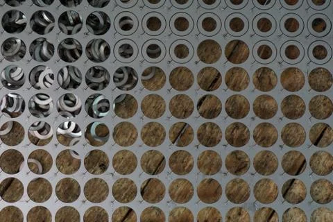 Abstract line up of circle shape after laser cutting Stock Photos