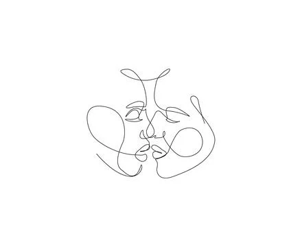 Abstract line drawing depicting two intertwined faces. Stock Illustration