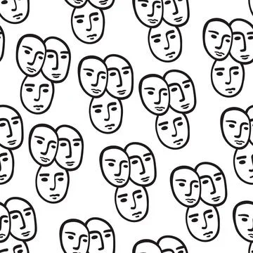 Abstract line face seamless pattern. Contemporary Matisse inspired print. Black Stock Illustration