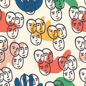 Abstract line face seamless pattern. Contemporary Matisse inspired print Stock Illustration