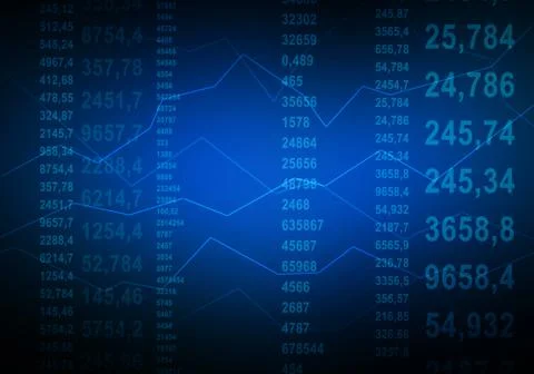 Abstract line graphs and figures are falling on a dark blue background Illustrazione stock