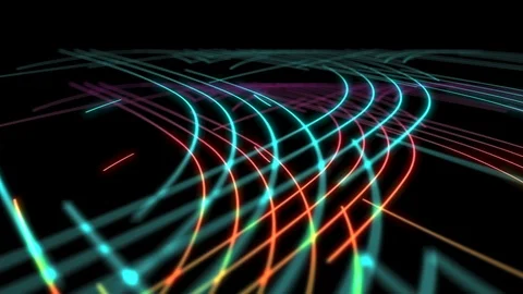 Abstract Line heart lighting moving pink yellow and blue color, technology Stock Footage 95715664
