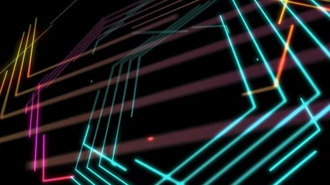 Abstract Line hexagon lighting moving pink yellow and blue color, technology Stock Footage 95714510