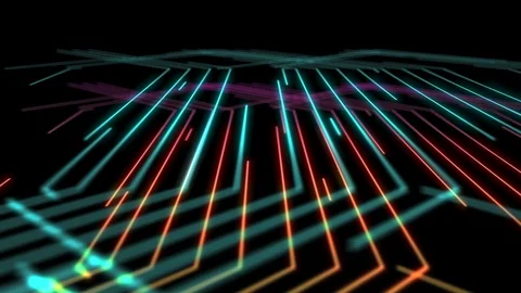 Abstract Line hexagon lighting moving pink yellow and blue color, technology Stock Footage 95714587