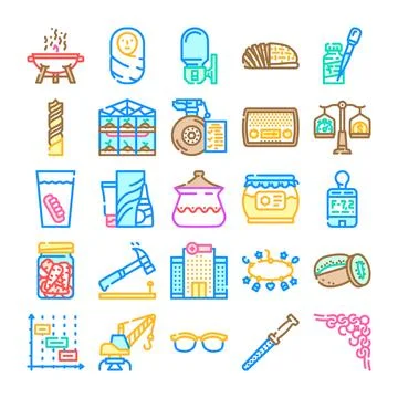 Abstract line icons collection presenting daily objects Stock Illustration