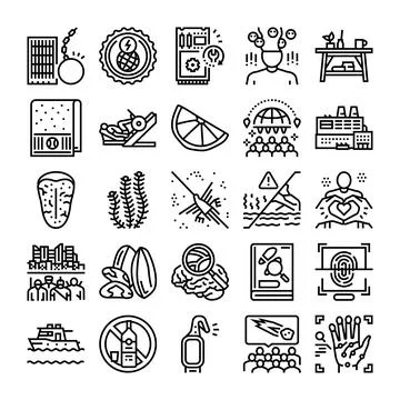 Abstract line icons exploring technology science concepts Stock Illustration