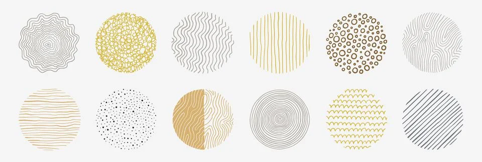 Abstract line pattern circle set. Hand drawn texture, doodle decorative line Illustrazione stock