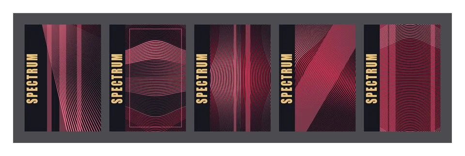 Abstract line pattern cover collection featuring red geometric shapes and d.. イラスト素材