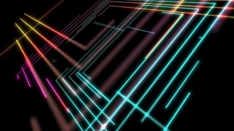 Abstract Line right angle Lighting moving pink yellow and blue color Stock Footage 91896596