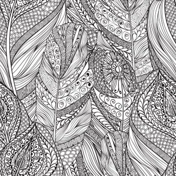 Abstract line seamless pattern Ornamental ethnic feather texture Stock Illustration