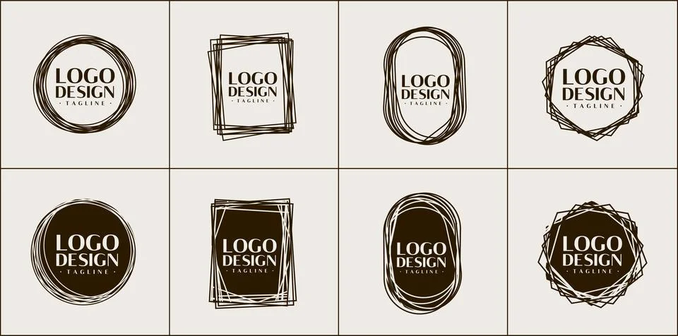 Abstract line shape border logo design template set. Vintage line border vector. Illustrazione stock