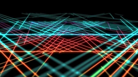 Abstract Line star lighting moving pink yellow and blue color, technology Stock Footage 95714181