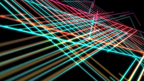 Abstract Line star lighting moving pink yellow and blue color, technology Stock Footage 95714432