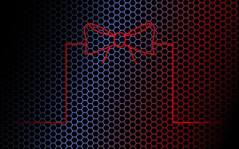 Abstract line style gift box on a hexagon background. Vector illustration. Stock Illustration