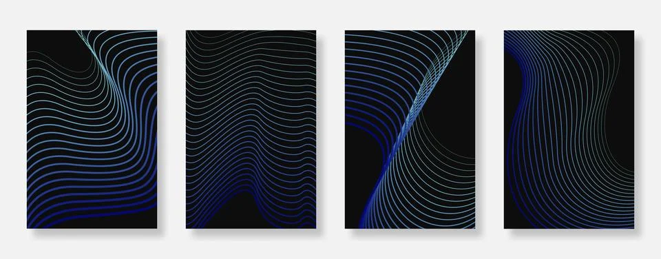 Abstract line wave gradient poster background set Stock Illustration