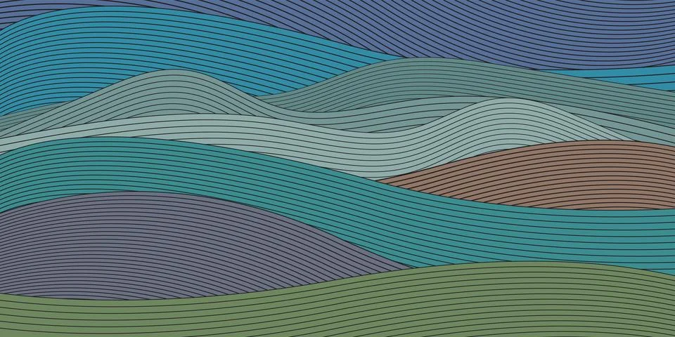 Abstract line wave pattern background. Rural landscape concept vector illus.. Stock Illustration