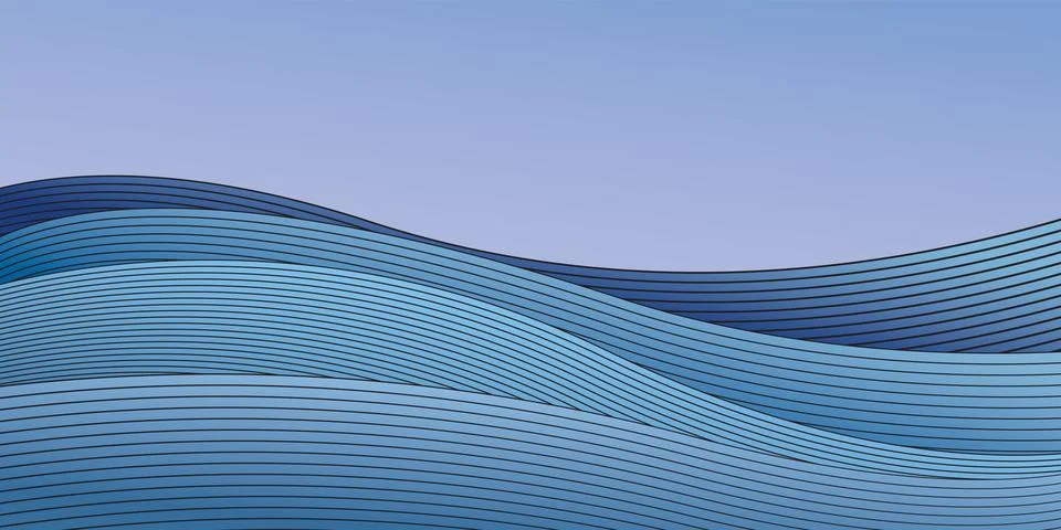 Abstract line wave pattern with blue background. Seascape concept vector il.. Illustrazione stock