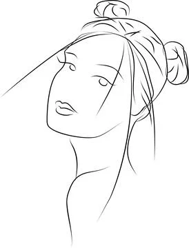 Abstract linear black and white portrait of a woman, monochrome graphics Illustrazione stock