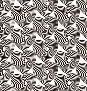 Abstract linear geometric seamless black and white pattern heart with an optical Иллюстрация