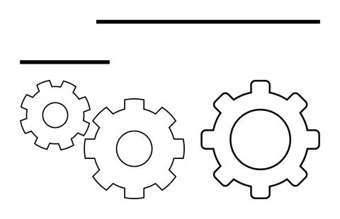Abstract Linear Illustration with Three Interconnected Gears and Horizontal.. Illustrazione stock