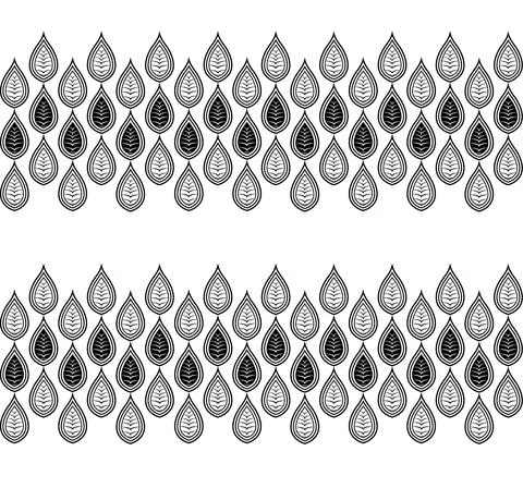 Abstract linear leaf on a garland. Seamless black and white floral pattern. Stock Illustration