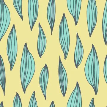 Abstract linear leaves shape seamless pattern on yellow background. Line art  Stock Illustration