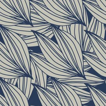 Abstract linear leaves shape seamless pattern. Line art floral wallpaper. Stock Illustration