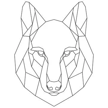 Abstract linear polygonal head of a wolf. Vector. Geometric animal tattoo. Ilustración de archivo