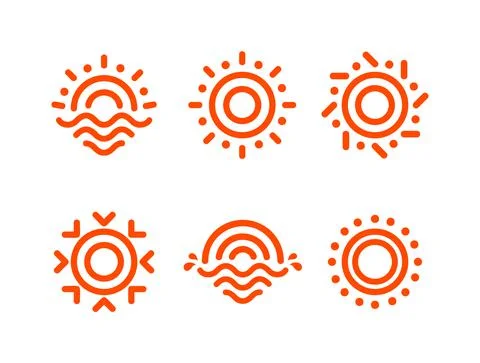 Abstract linear Sun icons set. Unusual outline drawing shape for solar energy Stock Illustration