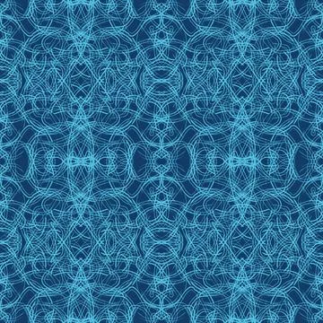 Abstract linear tangled lacy blue ornament pattern Illustrazione stock