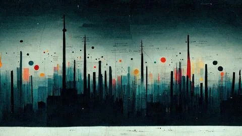 Abstract lines and circles on dark background Stock Illustration