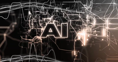 Abstract lines and data processing animation in AI text background Stock Footage 303878502