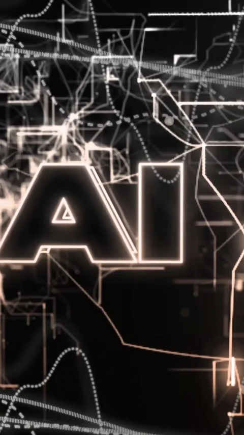 Abstract lines and data processing animation in AI text background Stock Footage 319976669