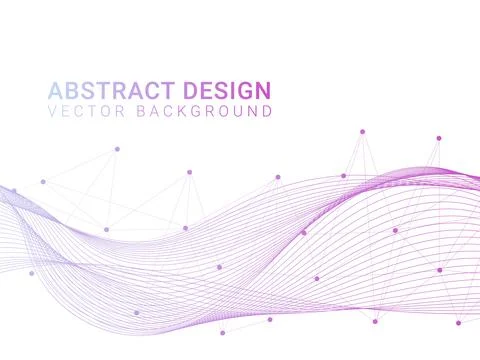 Abstract lines and dots. Data wave connect, pink elements on white background Stock Illustration