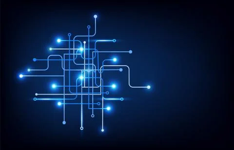 Abstract lines and nodes electronic circuit technology background blue tone Stockillustratie