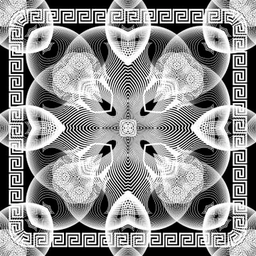 Abstract lines and shapes vector seamless pattern. Greek geometric fractals Stock Illustration