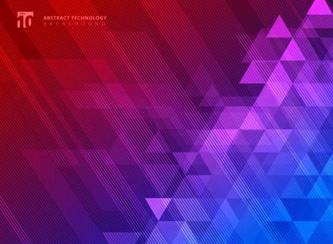 Abstract lines and triangles pattern on blue and red gradients background tec Stock Illustration