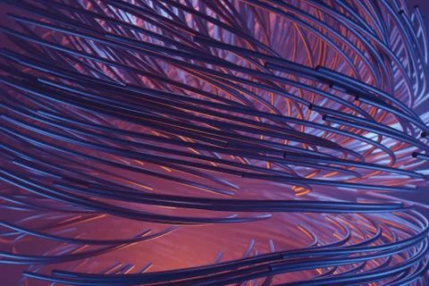 Abstract lines Cables Futuristic Network communication technology, 3d renderi Stock Illustration