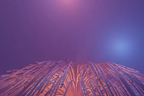 Abstract lines Cables Futuristic Network communication technology, 3d renderi Stock Illustration
